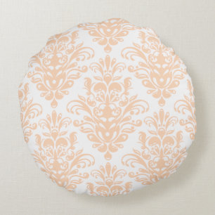 Bleek koraalroze en wit Elegant Damask Patroon Rond Kussen