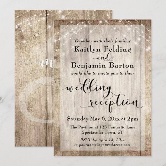 Bleek Landelijke Hout en Lichten Trouwreceptie All Kaart (Voorkant / Achterkant)