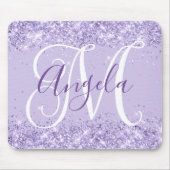 Bleek lavender Glitter Elegant Script Monogram Muismat (Voorkant)