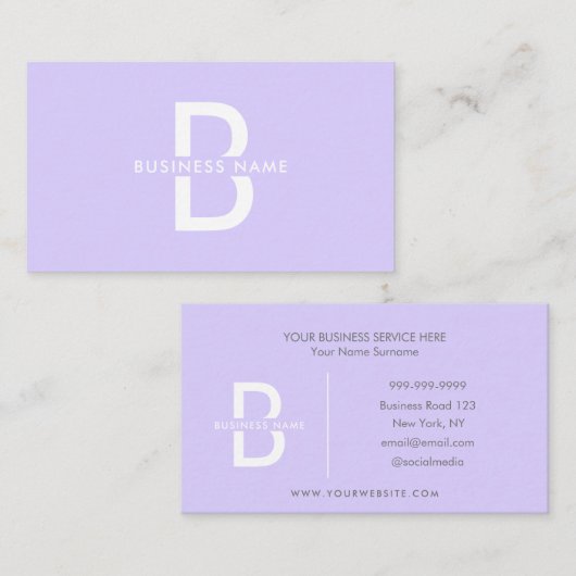Bleek lavender Monogram Modern Professional Visitekaartje (Voorkant / Achterkant)
