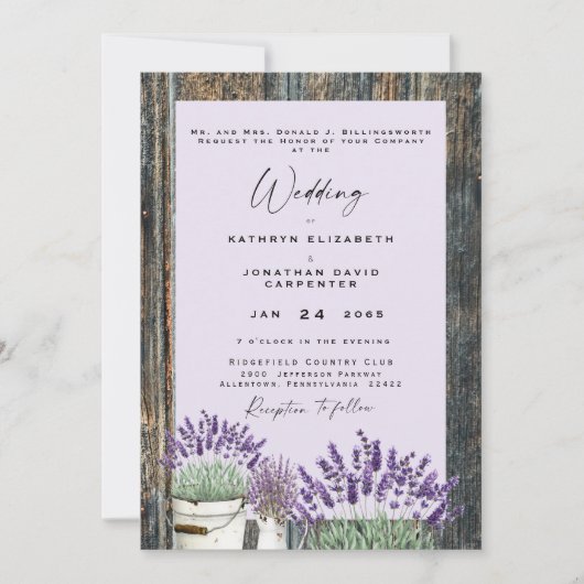 Bleek Lavender Rustic Wood Wedding Kaart (Voorkant)