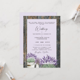 Bleek Lavender Rustic Wood Wedding Kaart