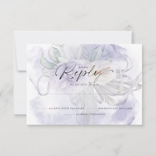 Bleek Lila BOHO Floral Reply RSVP Kaartje (Voorkant)