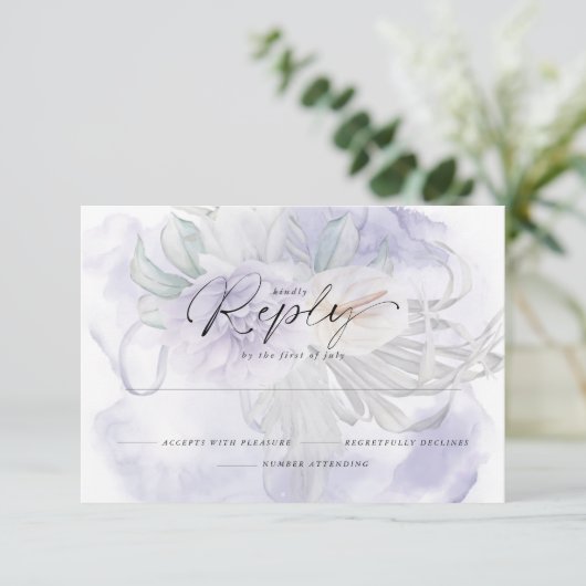 Bleek Lila BOHO Floral Reply RSVP Kaartje (Staand voorkant)
