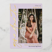 Bleek Lila Gold Foil Calligrafie Foto-Afstuderen Folie Uitnodiging (Voorkant)