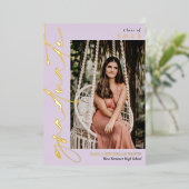 Bleek Lila Gold Foil Calligrafie Foto-Afstuderen Folie Uitnodiging (Staand Voorkant)