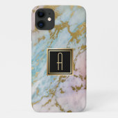 Bleek marmer Gold Turquoise Monogram Case-Mate iPhone Case (Achterkant)
