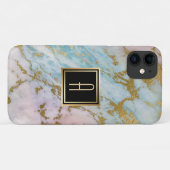 Bleek marmer Gold Turquoise Monogram Case-Mate iPhone Case (Achterkant (horizontaal))
