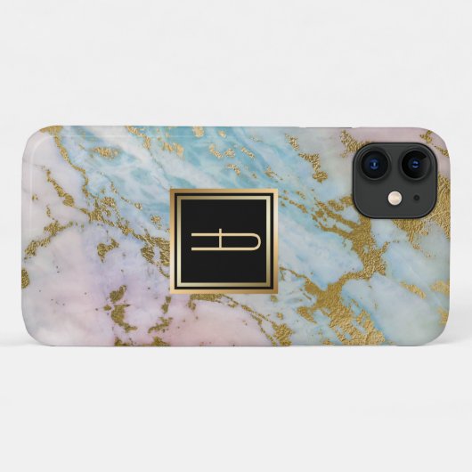 Bleek marmer Gold Turquoise Monogram Case-Mate iPhone Case (Achterkant (horizontaal))