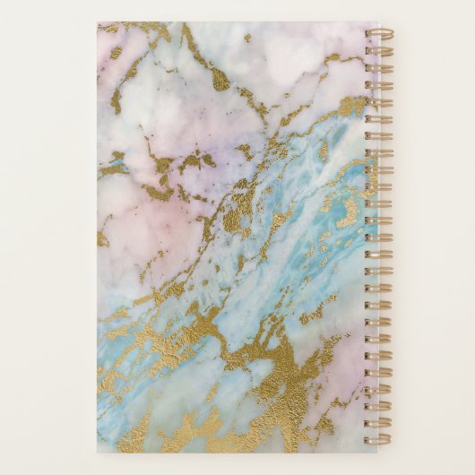 Bleek marmer Gold Turquoise Monogram Planner (Achterkant)