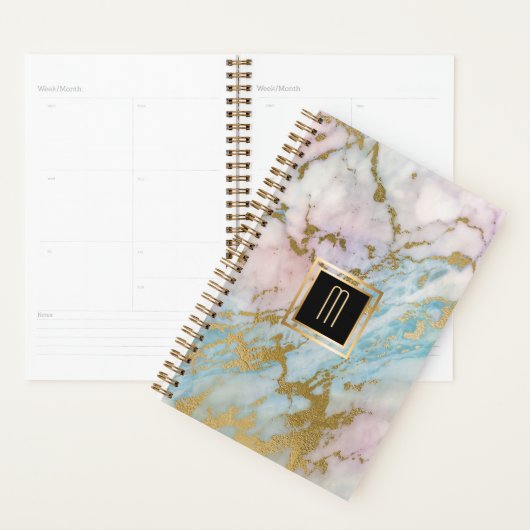 Bleek marmer Gold Turquoise Monogram Planner (Display)