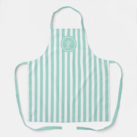 Bleek Mint Beach Stripe gepersonaliseerd monogram Schort (Voorkant)