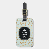 Bleek Mint Blue en Gold Glitter City Stippen Monog Bagagelabel (Voorkant verticaal)
