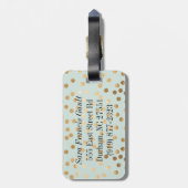 Bleek Mint Blue en Gold Glitter City Stippen Monog Bagagelabel (Achterkant verticaal)