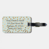 Bleek Mint Blue en Gold Glitter City Stippen Monog Bagagelabel (Achterkant horizontaal)