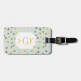 Bleek Mint Blue en Gold Glitter City Stippen Monog Bagagelabel