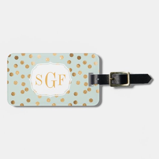 Bleek Mint Blue en Gold Glitter City Stippen Monog Bagagelabel (Voorkant horizontaal)
