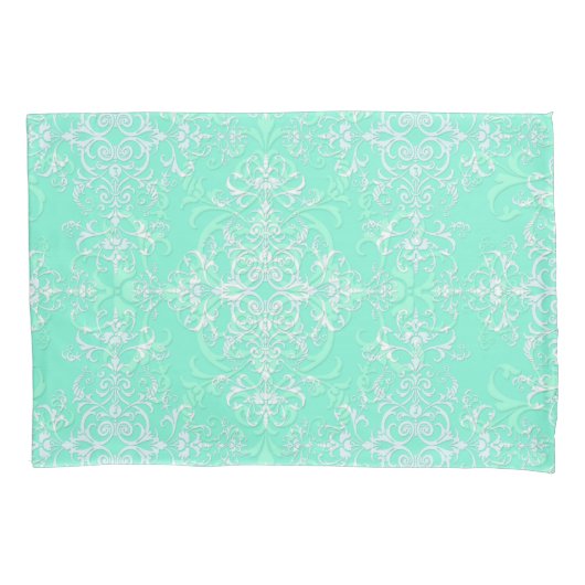 Bleek Mint Green Double Damask Kussensloop (Voorkant-Links)