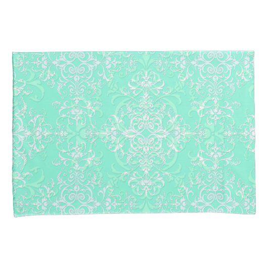 Bleek Mint Green Double Damask Kussensloop (Voorkant-Rechts)