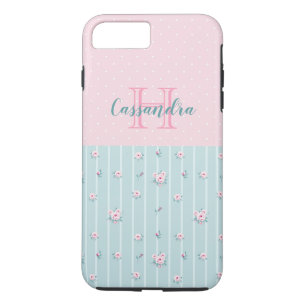 Bleek Mint Green met roze bloemen en pooldots iPhone 8/7 Plus Hoesje