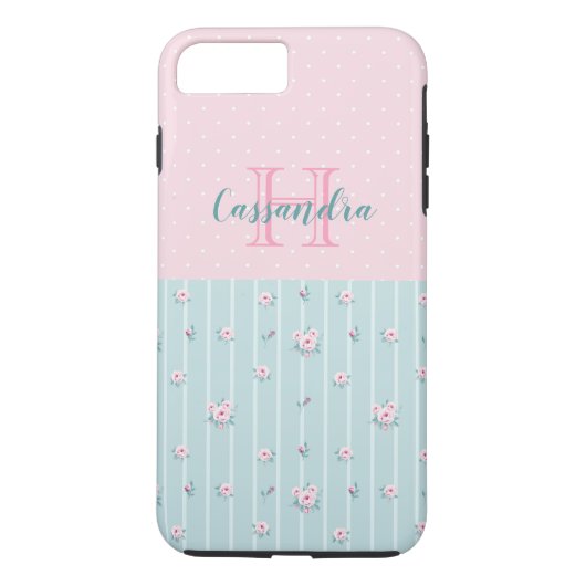 Bleek Mint Green met roze bloemen en pooldots Case-Mate iPhone Case (Achterkant)