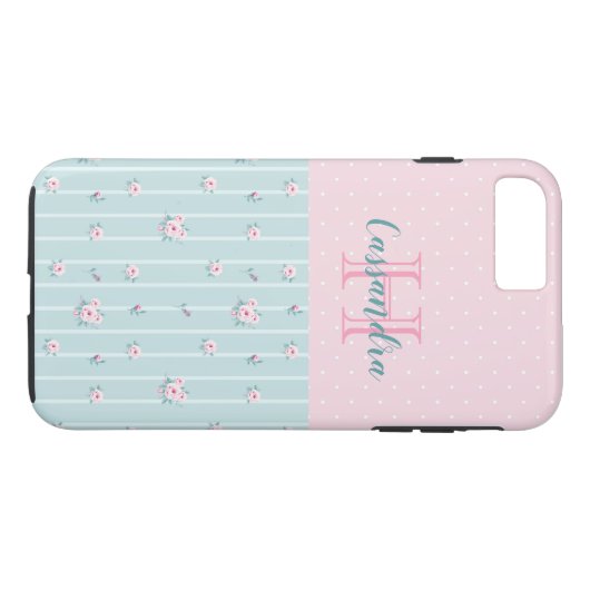 Bleek Mint Green met roze bloemen en pooldots Case-Mate iPhone Case (Achterkant (Horizontaal))