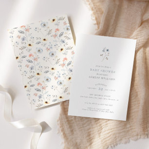 Bleek modern, eenvoudig Floral Baby shower Kaart