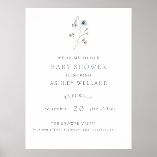 Bleek modern Simple Floral Baby shower Welkom Sign Poster (Voorkant)