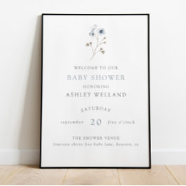 Bleek modern Simple Floral Baby shower Welkom Sign Poster