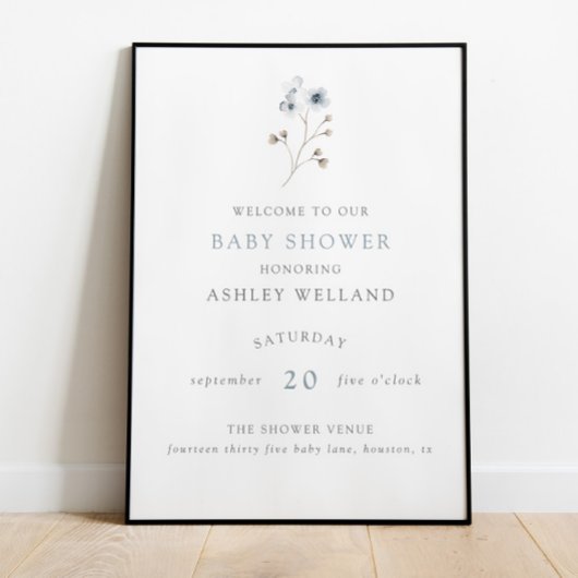 Bleek modern Simple Floral Baby shower Welkom Sign Poster