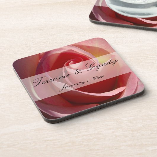 Bleek Moon Roos Personal Wedding Bier Onderzetter (Linkerzijde)