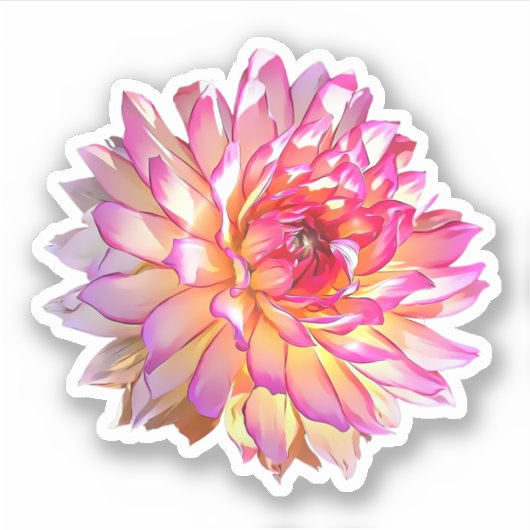 Bleek Ombre Oranje Roze Giant Dahlia Flower Sticker (Voorkant)