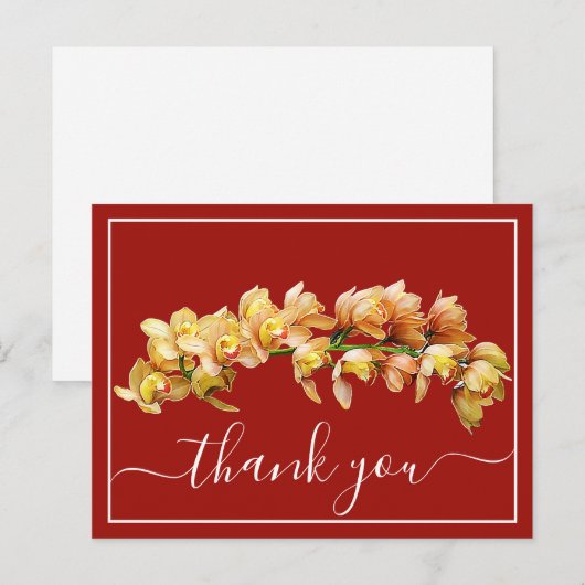 Bleek Oranje Gele Orchidee Rode Achtergrond Bedank Briefkaart (Voorkant / Achterkant)