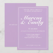 Bleek Paars en wit modern minimalistisch huwelijk Kaart (Voorkant / Achterkant)