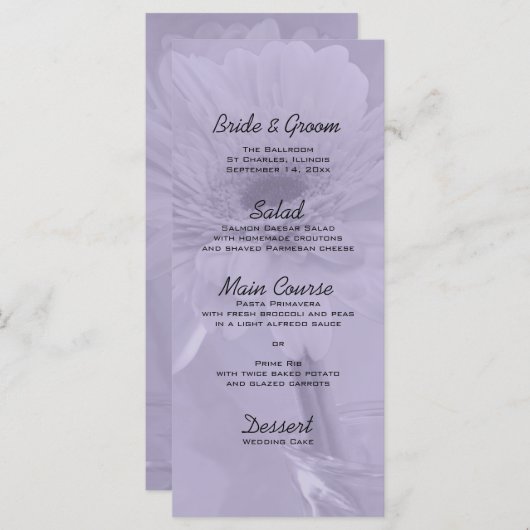 Bleek Paars getinte Daisy Wedding Menu (Voorkant / Achterkant)