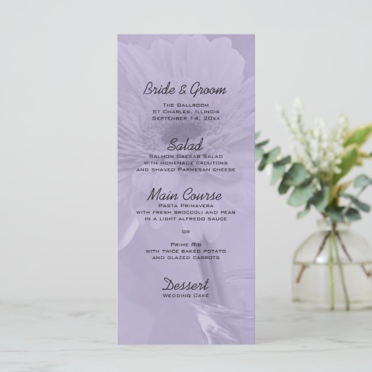 Bleek Paars getinte Daisy Wedding Menu (Staand voorkant)