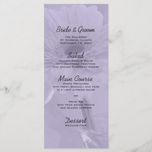 Bleek Paars getinte Daisy Wedding Menu (Voorkant)