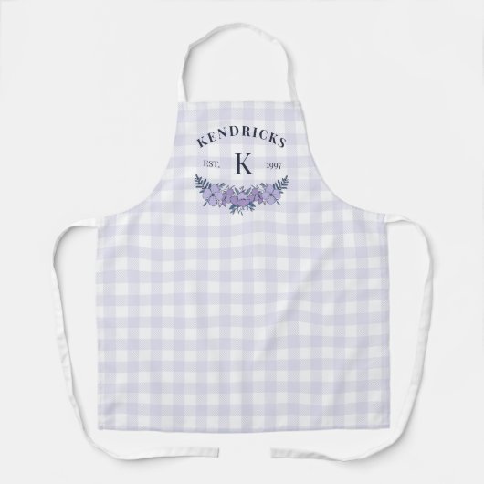 Bleek Paars Gingham Floral Family Monogram Schort (Voorkant)