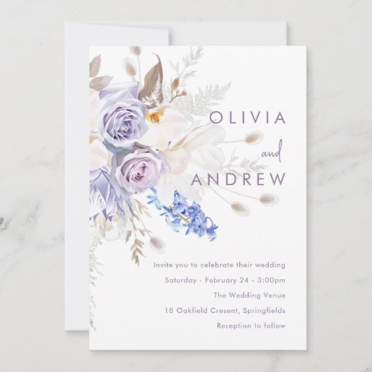 Bleek Paars lavender Roos Moderne bruiloft Kaart (Voorkant)