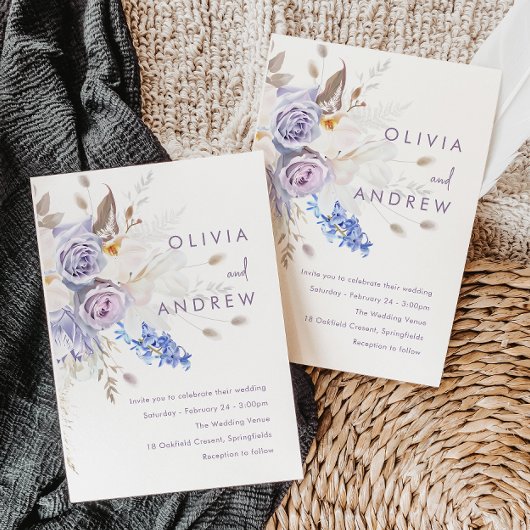 Bleek Paars lavender Roos Moderne bruiloft Kaart