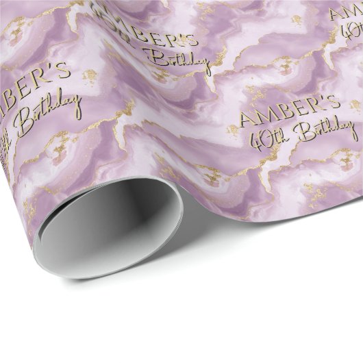 Bleek Paarse Gouden Abstracte Marmer Ontwerp Cadeaupapier (Rol Hoek)