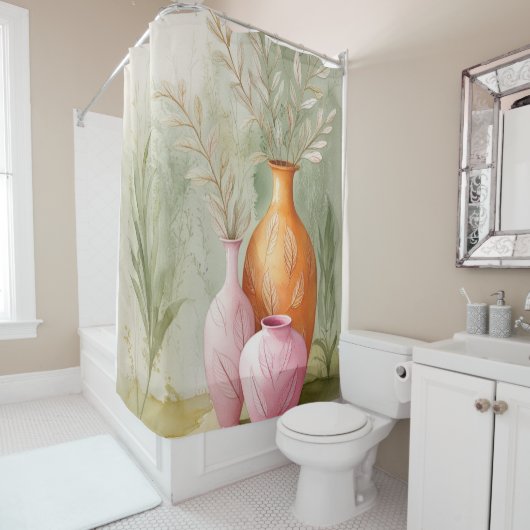 Bleek palet | Rustig vaasontwerp Douchegordijn (In situ)