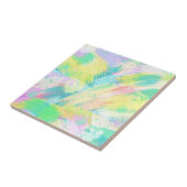 Bleek pasta Abstracte kunst Turquoise Yellow Tegeltje (Zijkant)