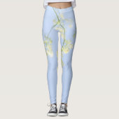 Bleek pastel Blue Sky Wild Flowers Meadow Leggings (Voorkant)