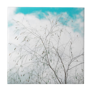 Bleek Pastel Lichtblauw Turquoise Boom Takken Luch Tegeltje