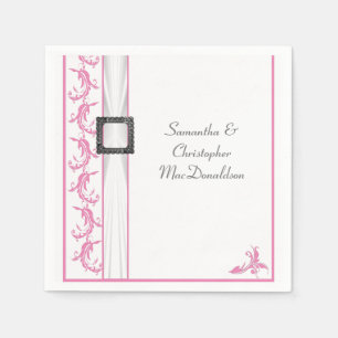 Bleek pastelroze traditionele witte lace bruiloft servet