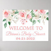 Bleek  Peach Blush Pink Floral Baby shower Welkom Poster (Voorkant)
