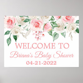 Bleek  Peach Blush Pink Floral Baby shower Welkom Poster