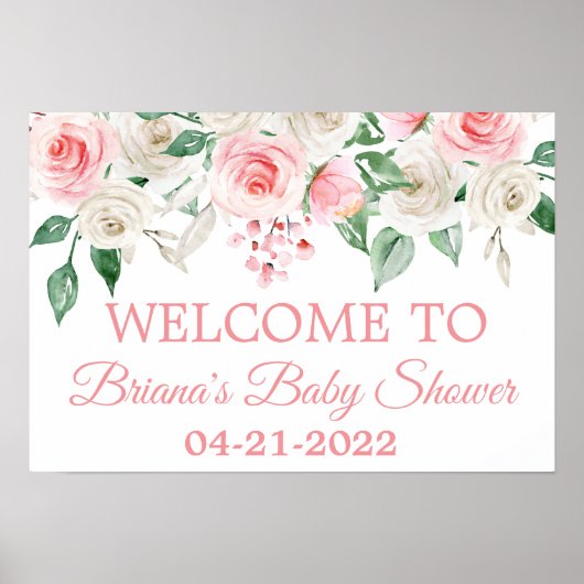 Bleek  Peach Blush Pink Floral Baby shower Welkom Poster (Voorkant)