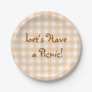 Bleek Peach Gingham Picnic Papieren Bordje